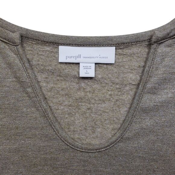 Pure Jill Tranquility Fleece Blouse Womens Large T Long Sleeve V Neck Top Tan - Picture 3 of 11